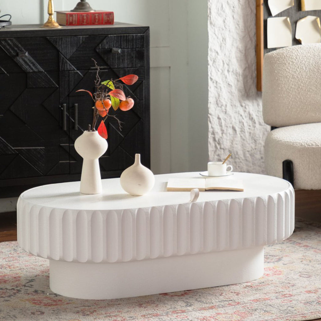 Fluted Storage Table With Lift Off Lid - Cream White