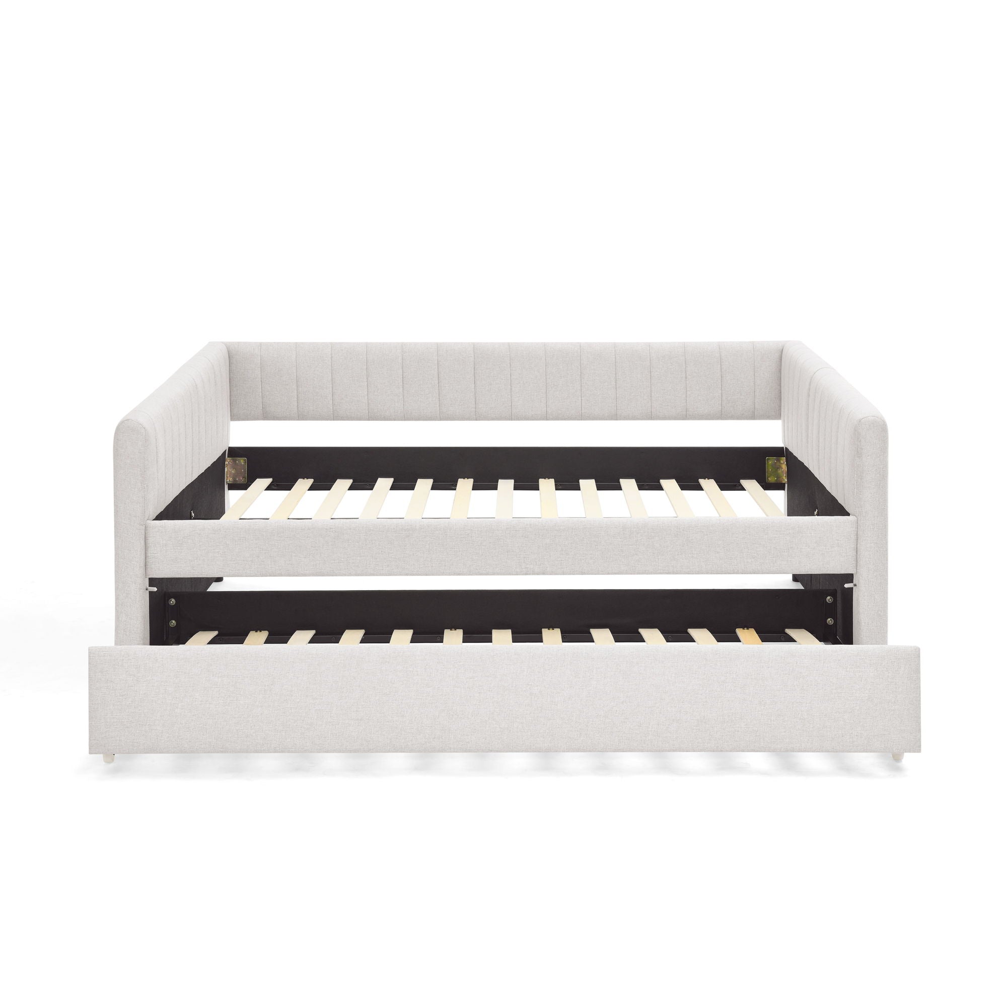 Upholstered Daybed With Trundle With Vertical Stripes
