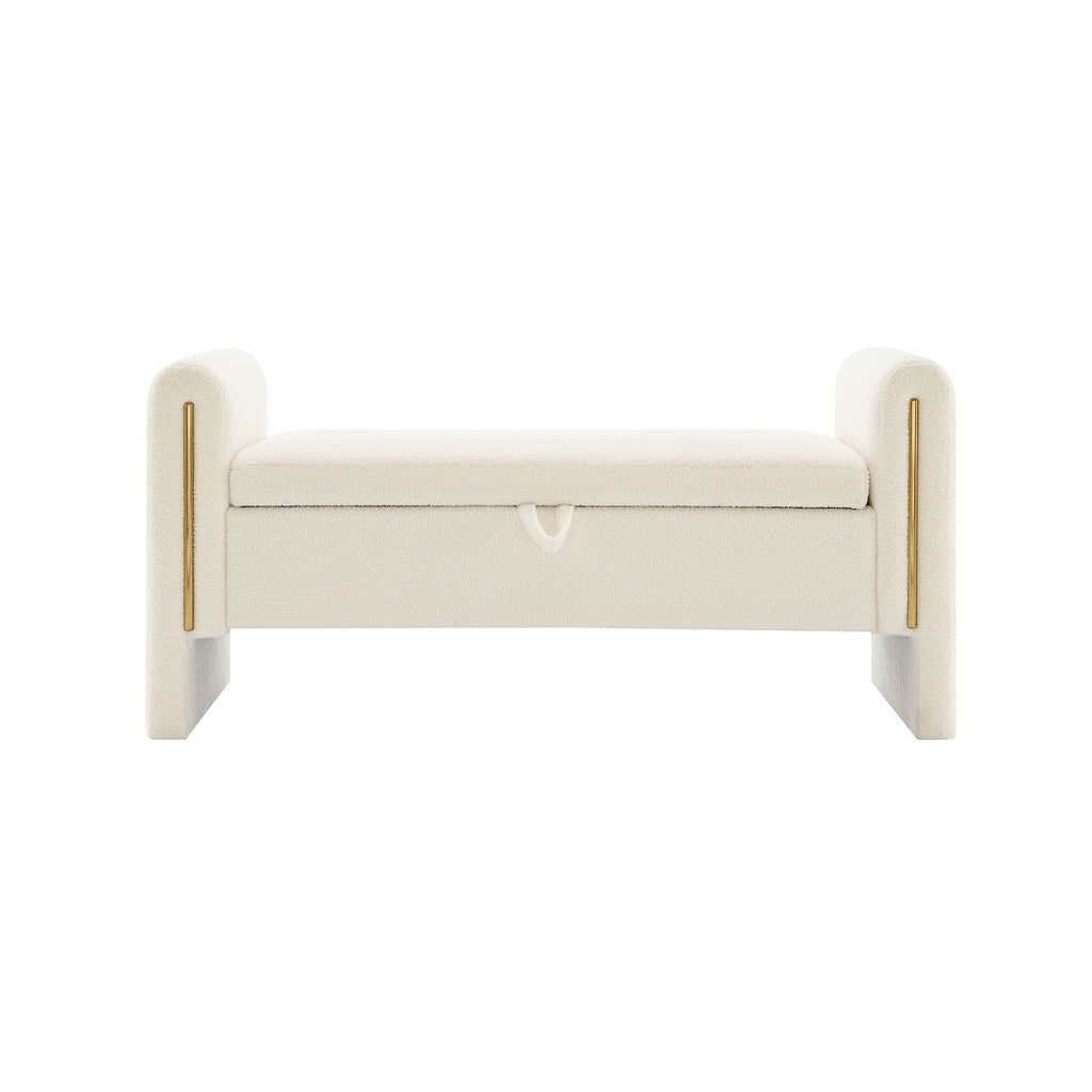 Modern Teddy Upholstered Large Bed End Bench With Arms And Storage