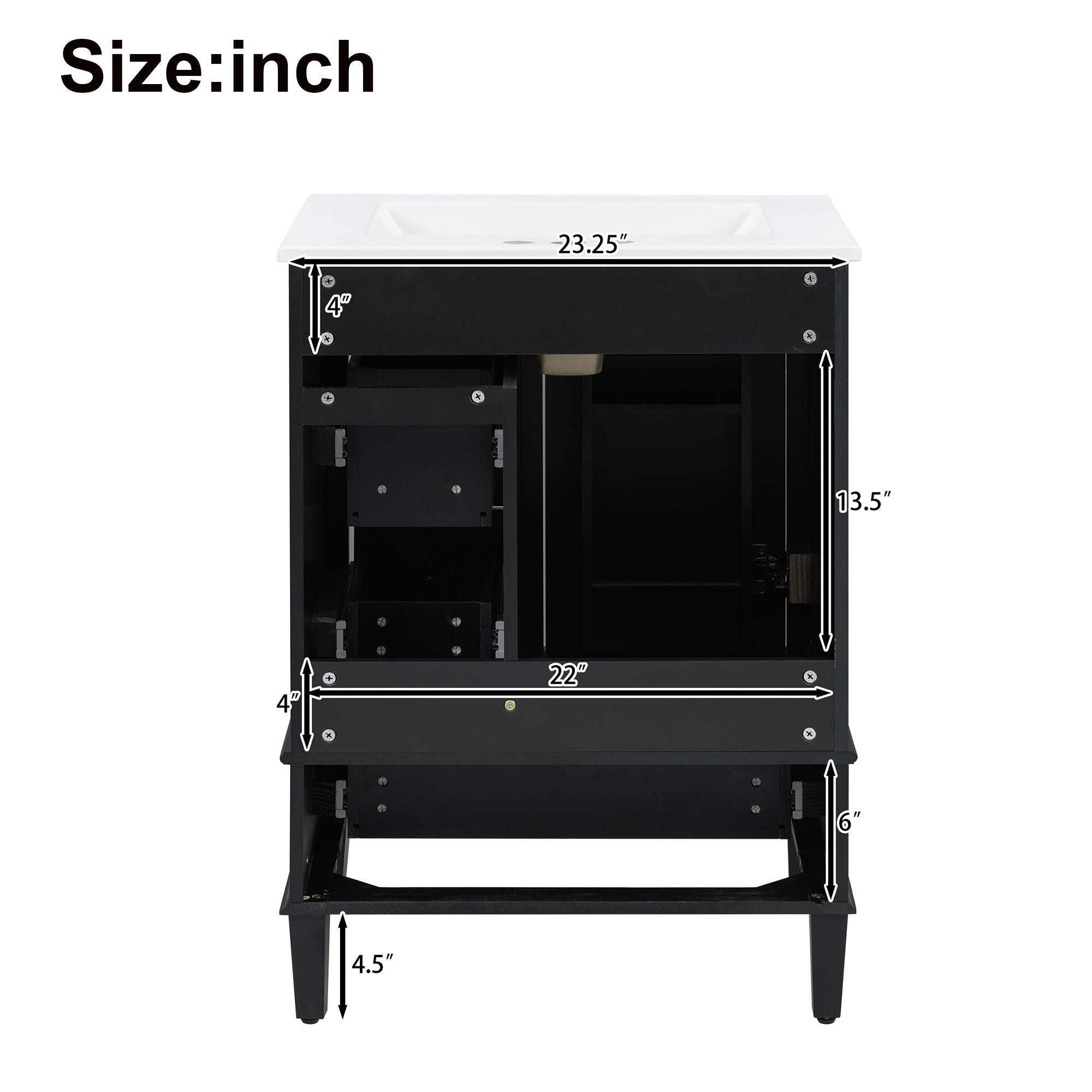 Bathroom Vanity With Integrated Basin, Soft Close Drawers, Door Mounted Double Layer Shelf