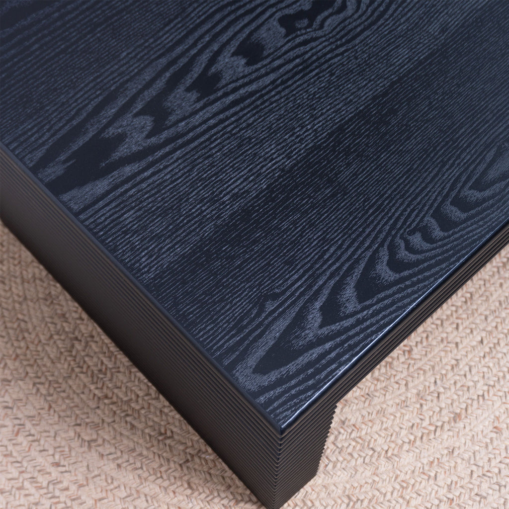 Modern Ribbed Coffee Table, Rectangular Low Profile Center Table For Living Room - Black
