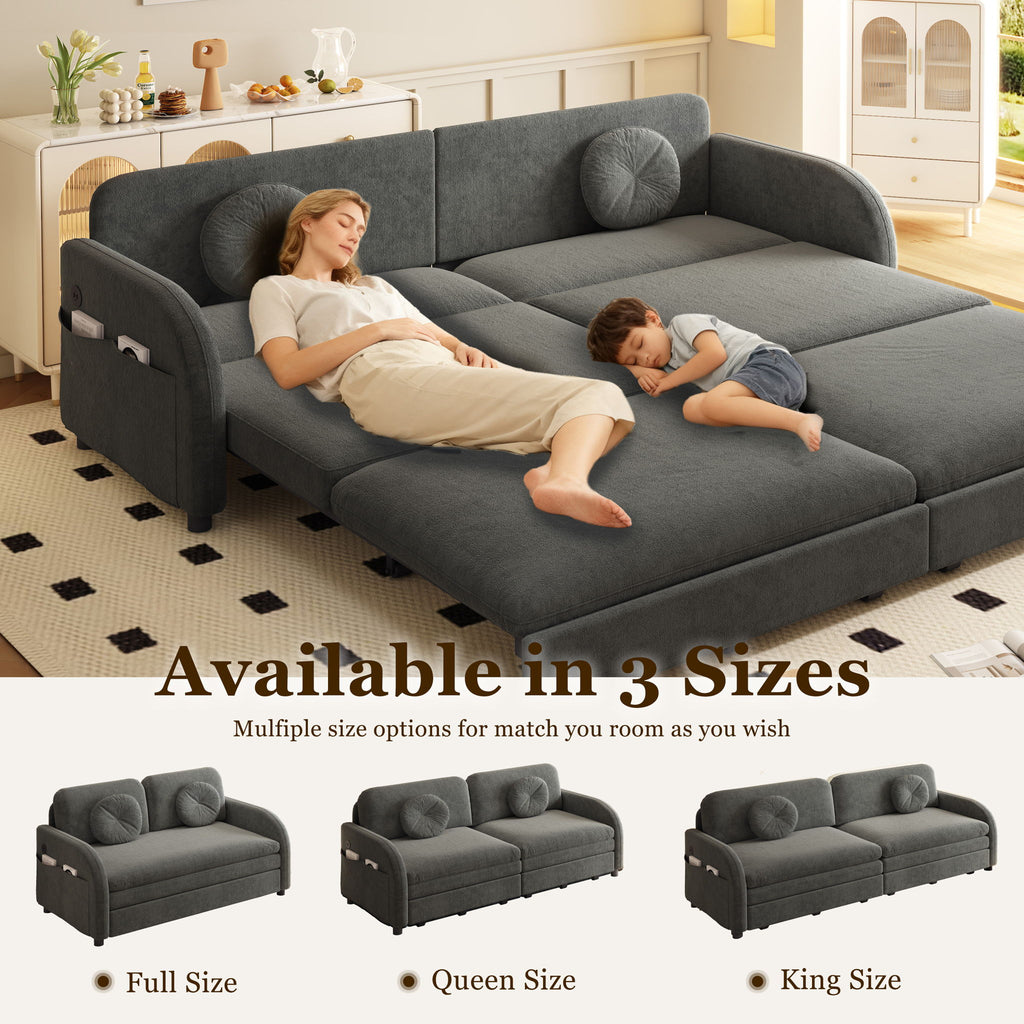 Upholstered Pull Out Couch With Side Pocket & USB Port