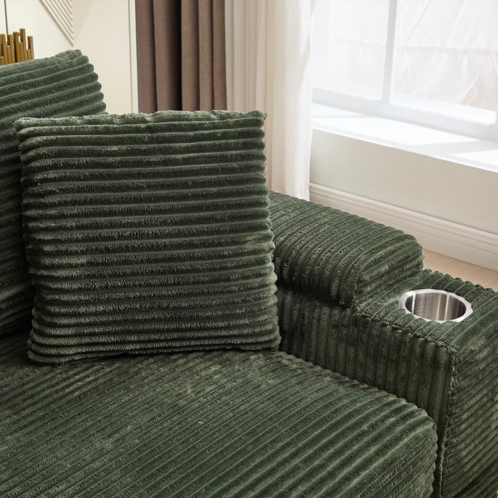 Convertible Sectional Sofa Bed Set With Armrest Storage, Cup Holder, USB, 4 Seater - Green