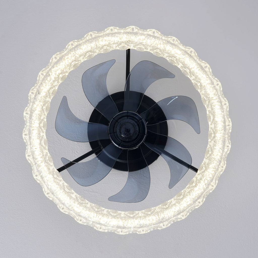 LED Light Source And Remote Control, 3000 - 6500K Dimmable Flush Mount LED Fan Light, 6 Speeds, Quiet DC Motor - Matte Black