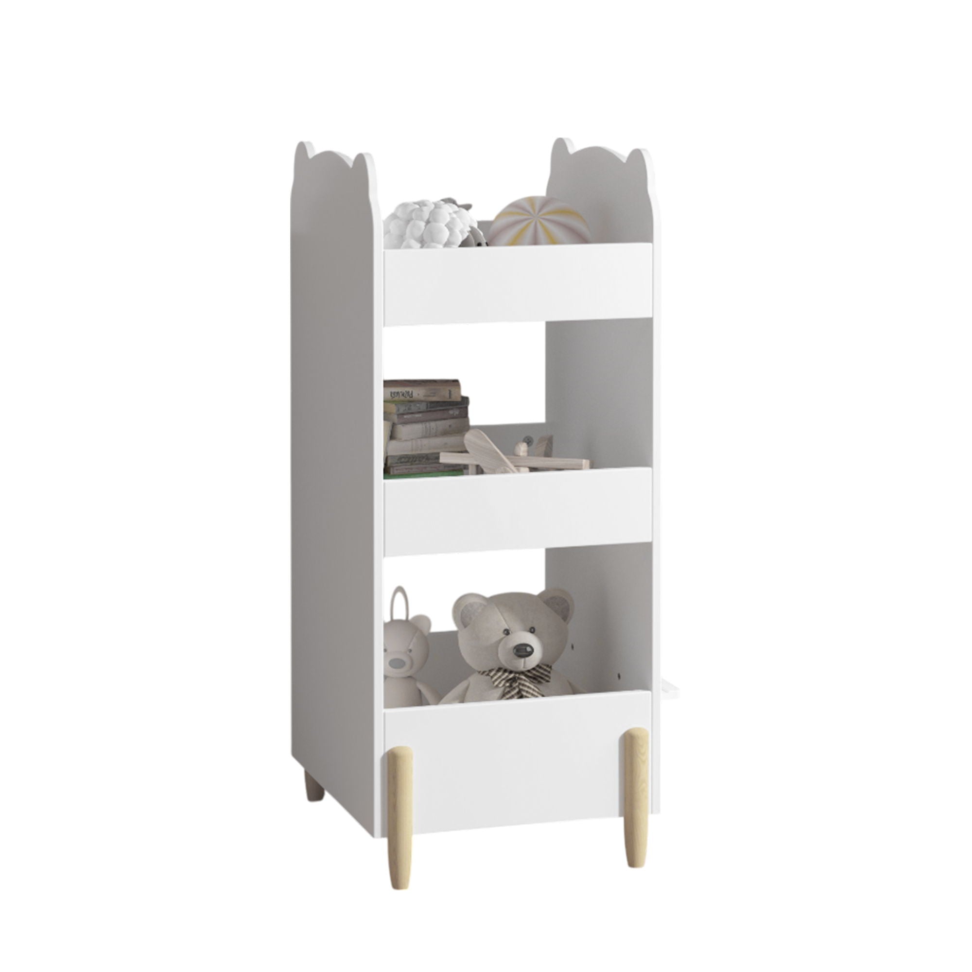 Bear Shaped Bookshelf With Chalkboard Side, 3 Tier Storage Organizer For Playroom - White