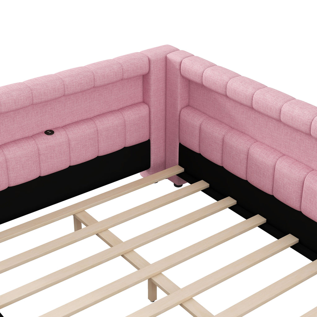 Upholstered Platform Bed With LED Belt And USB Ports