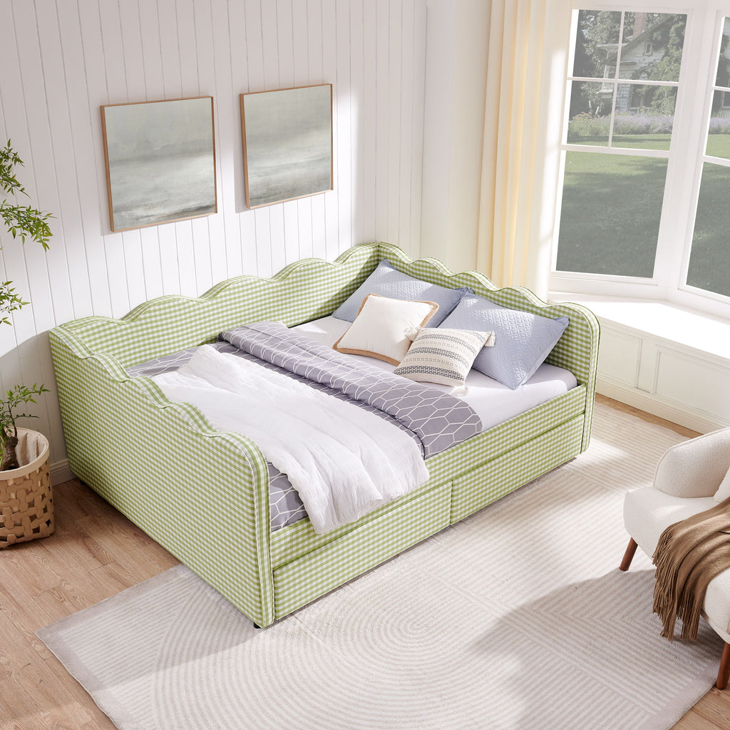 Gingham Daybed & USB Charging Port, Wave Shaped Design