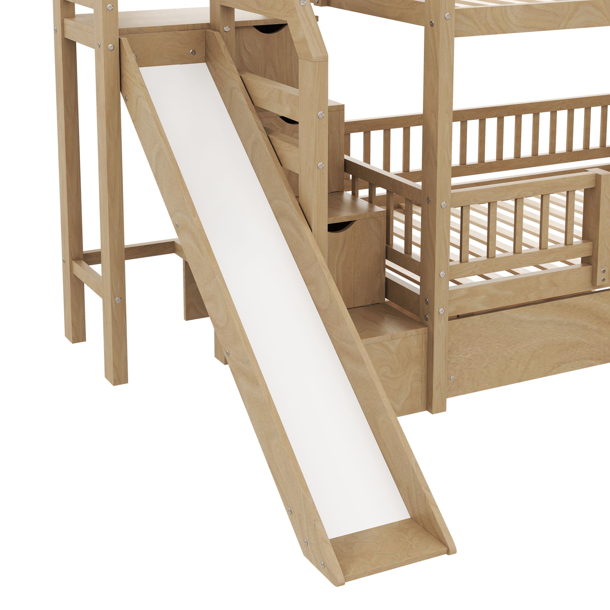 Bunk Bed With Storage Staircase, Slide And 2 Drawers