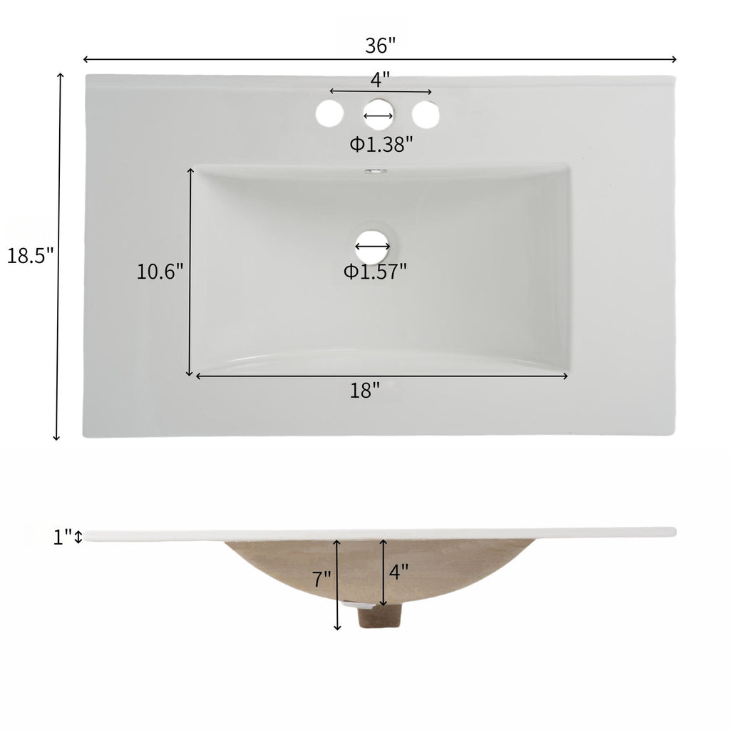 Bathroom Vanity With Ceramic Sink, Modern Free Standing Cabinet With Soft Close Drawers