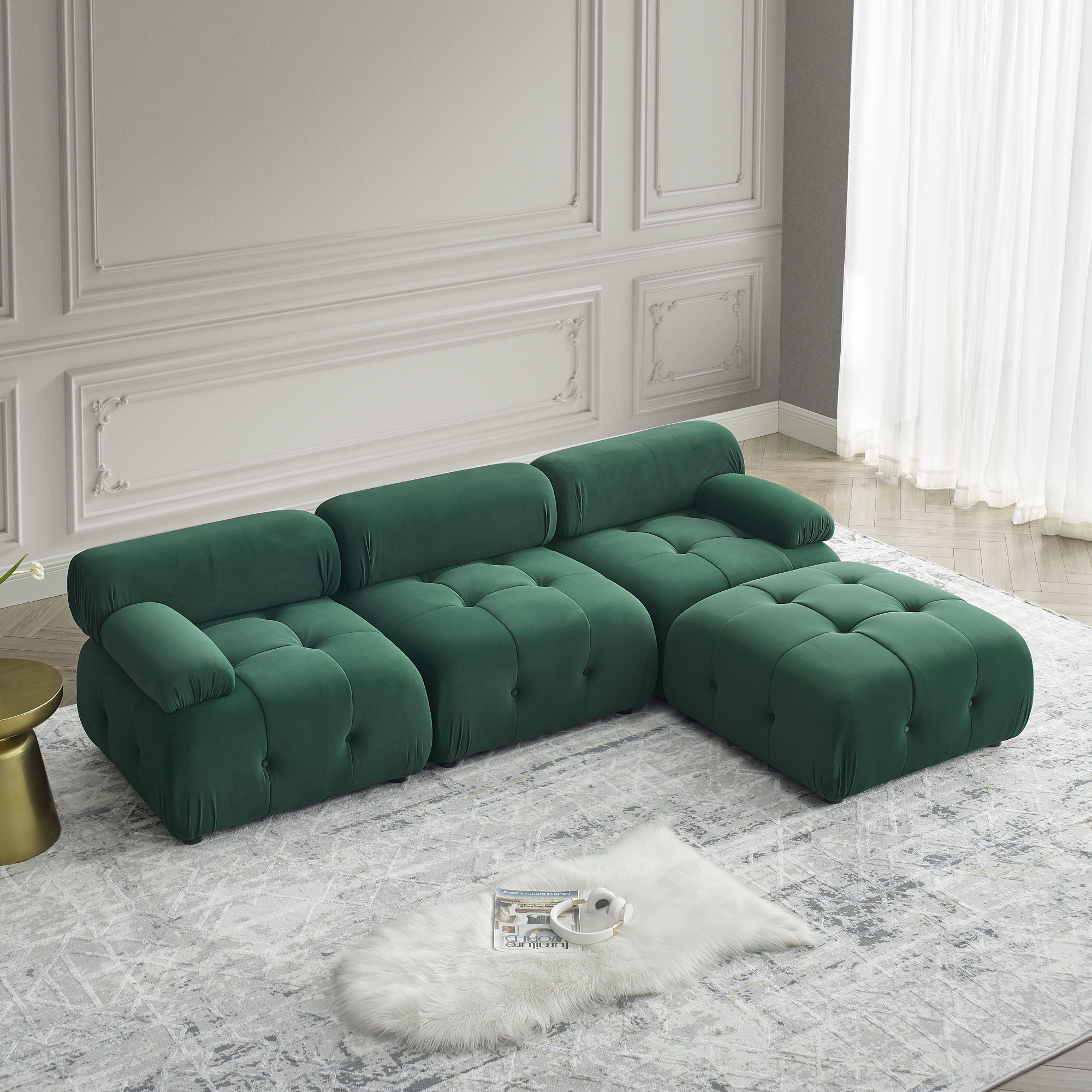 Modular Sectional Sofa, Button Tufted Design With Diy L-Shaped Layout, Reversible Ottoman
