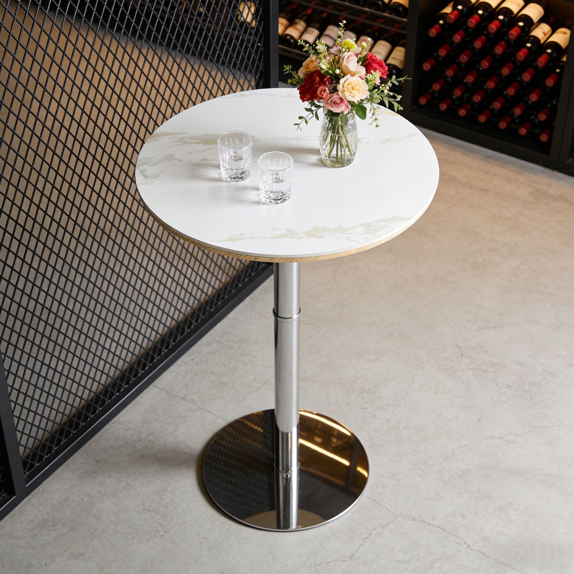 Circular Bar Table - White / Silver