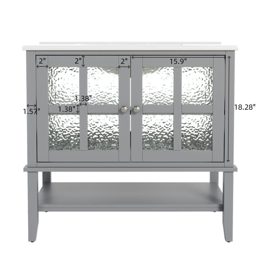Bathroom Vanity With Ceramic Sink, Adjustable & Open Shelf