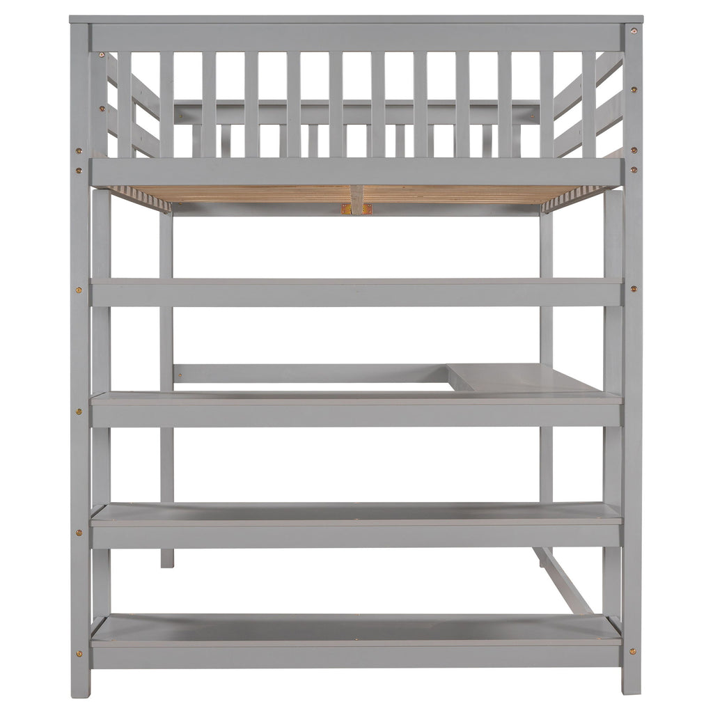 Loft Bed With Storage Shelves And Under Bed Desk