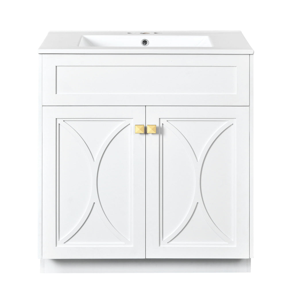 Bathroom Vanity With Sink, Freestanding Storage Cabinet With Handles, Soft Closing Doors