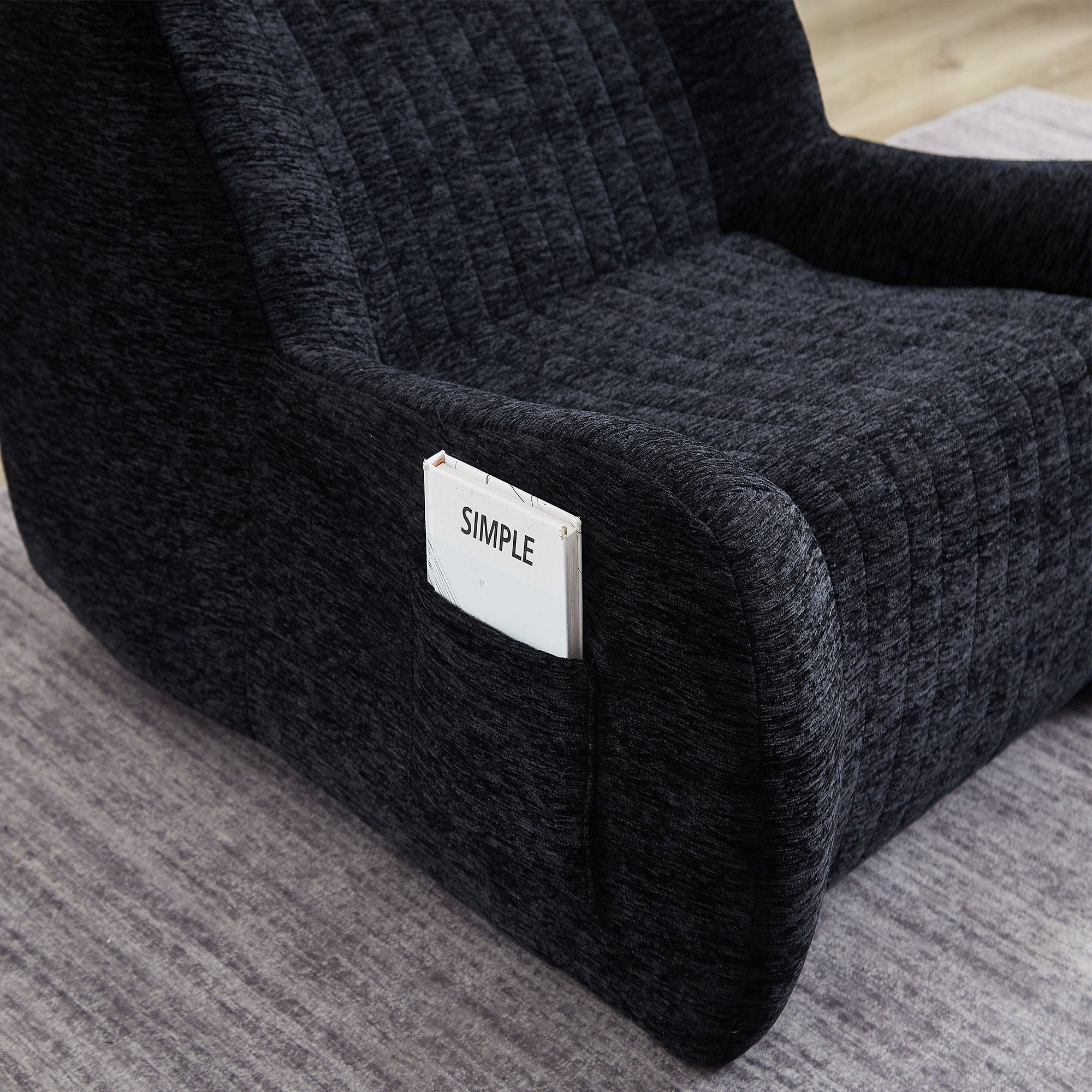Bean Bag Chair With Armrests Oversized Comfy Beanbag Lounge Lazy Floor Sofa Accent Chair For Living Room - Black