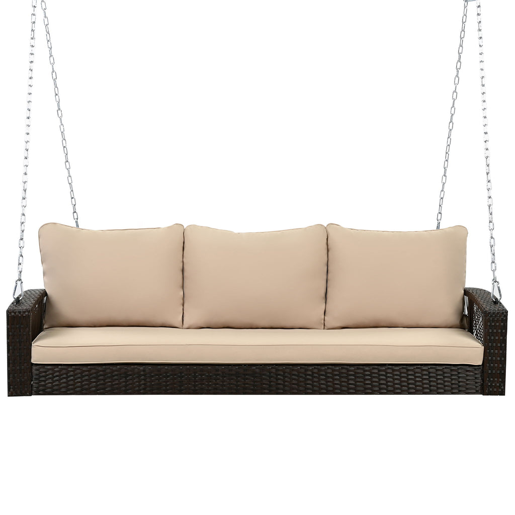 3 Person Large Patio Swing Bench With Cushions For Backyard