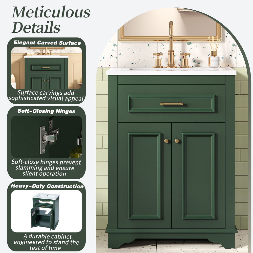 Bathroom Vanity With Integrated Sink, 2 Door Cabinet With Tip Out Drawer, Rectangular Design
