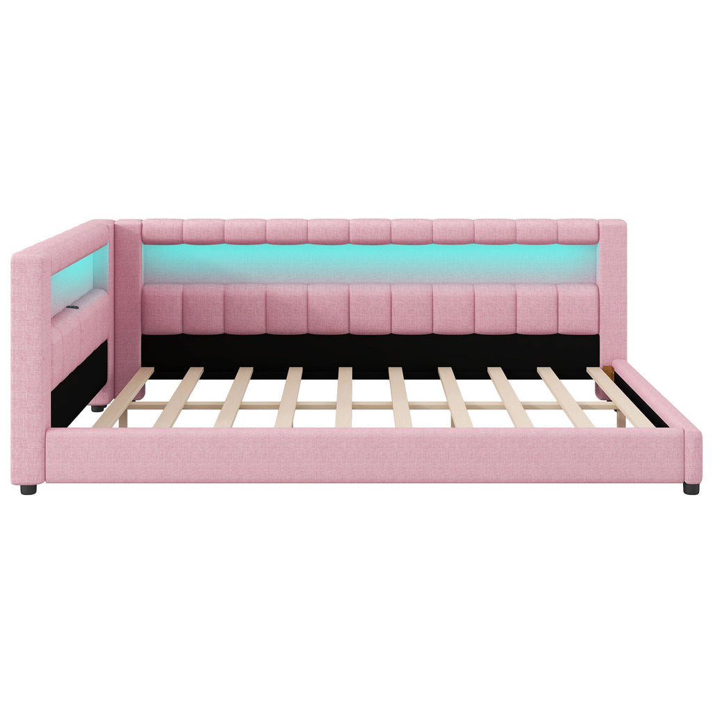 Upholstered Platform Bed With LED Belt And USB Ports
