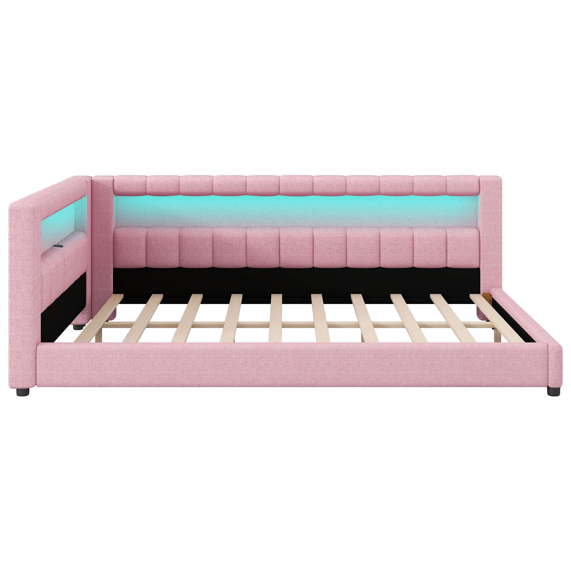 Upholstered Platform Bed With LED Belt And USB Ports