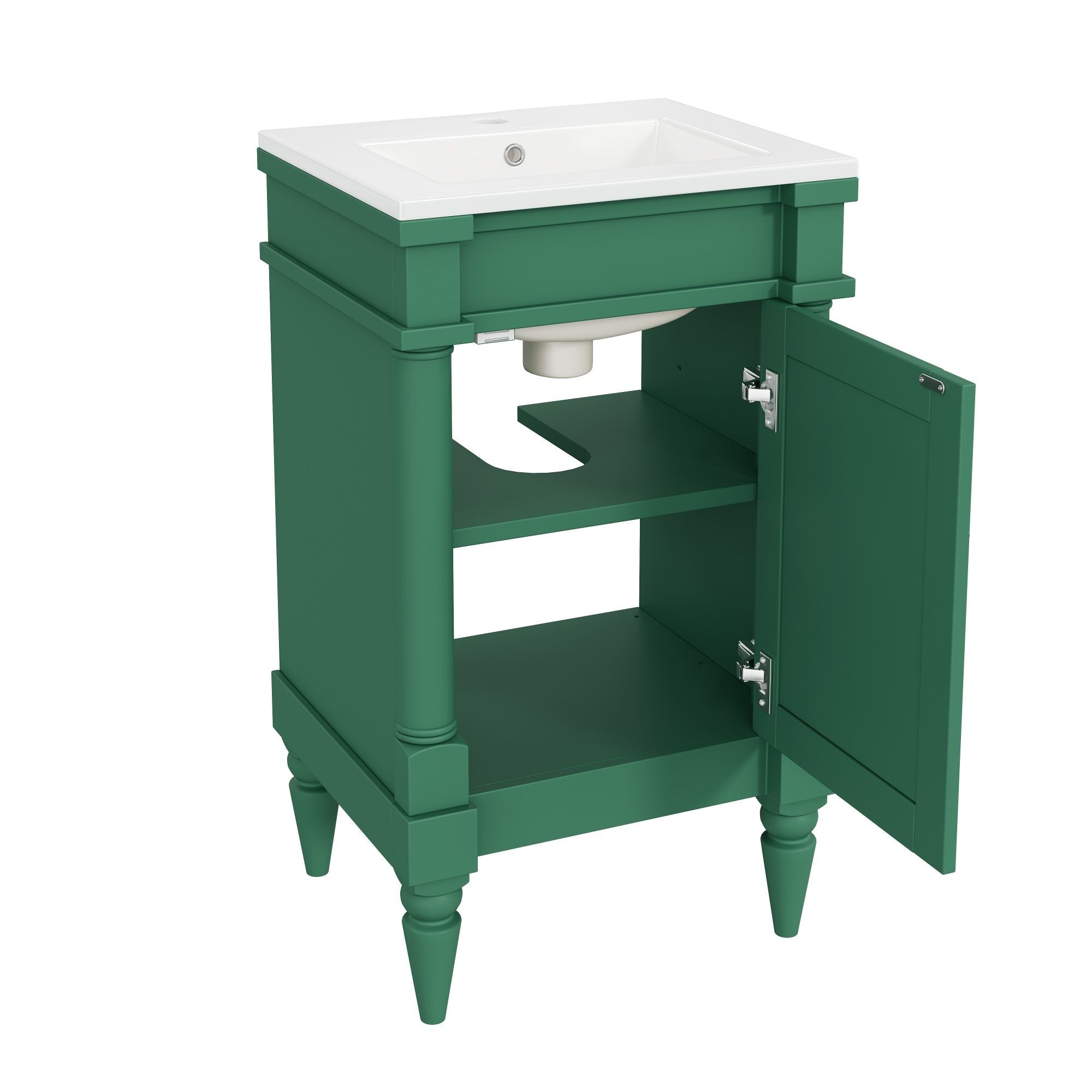 Bathroom Vanity With Sink, Compact Storage Cabinet With Door, Adjustable Shelf, Rectangular Style - Green