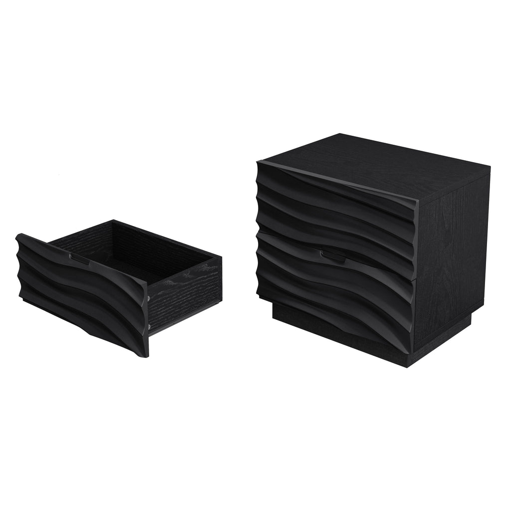 Nightstands, Bedside Table With 2 Drawers (Set of 2) - Black