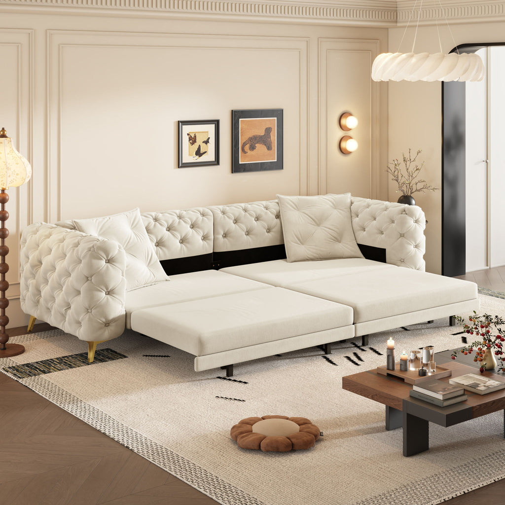 3 In 1 Convertible Sleeper, Deep Seat Pull Out Sofa Bed, Button Tufted