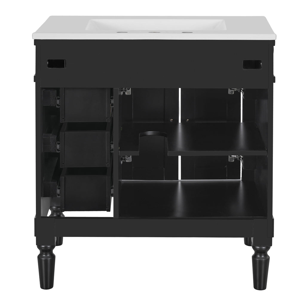 Bathroom Vanity With Ceramic Sink, 2 Doors 3 Drawers, Soft Close Design