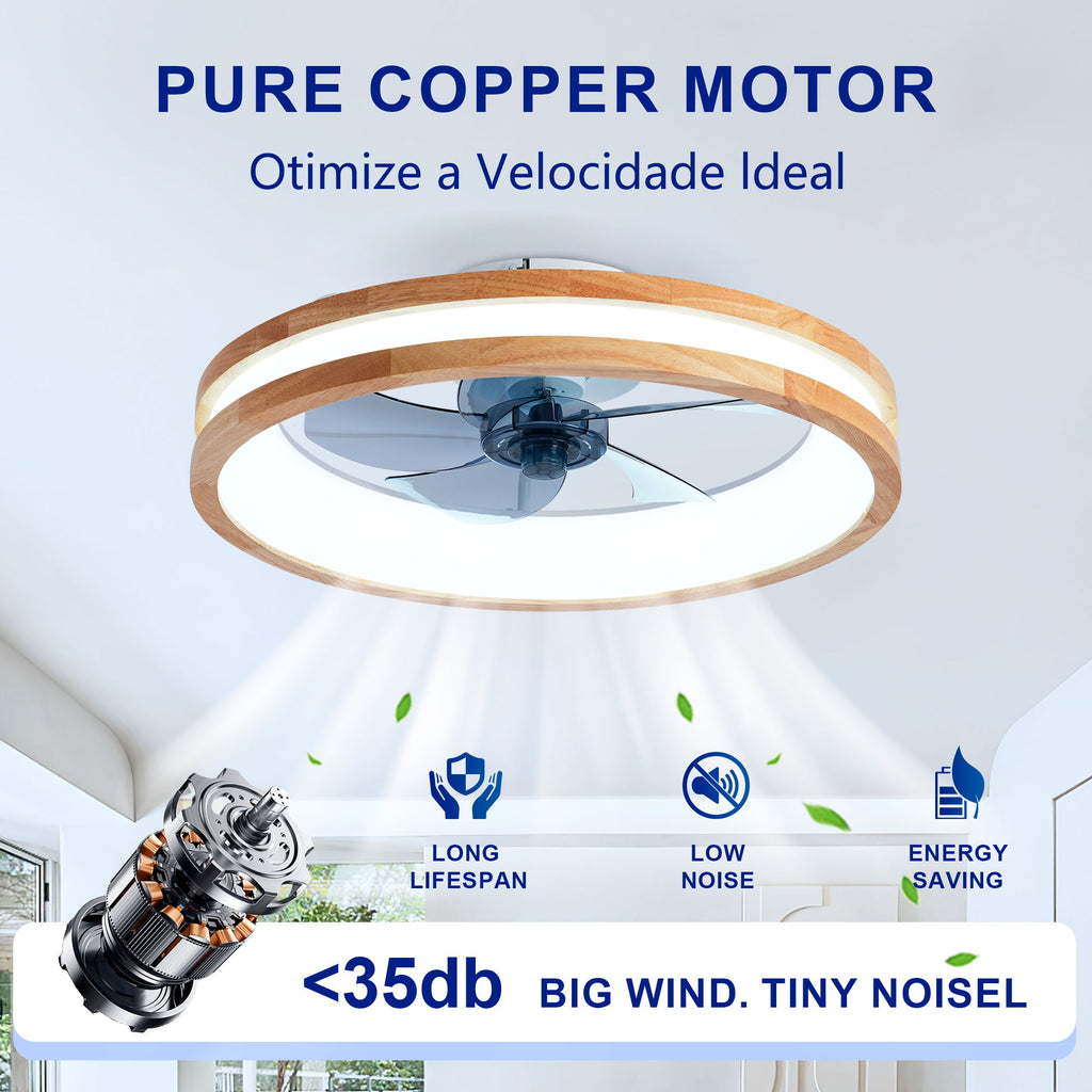 Ceiling Fans With LED Light Source And Remote Control, 3000 - 6500K Dimmable, 6 Speeds, Quiet DC Motor For Living Room - Natural Wood / White