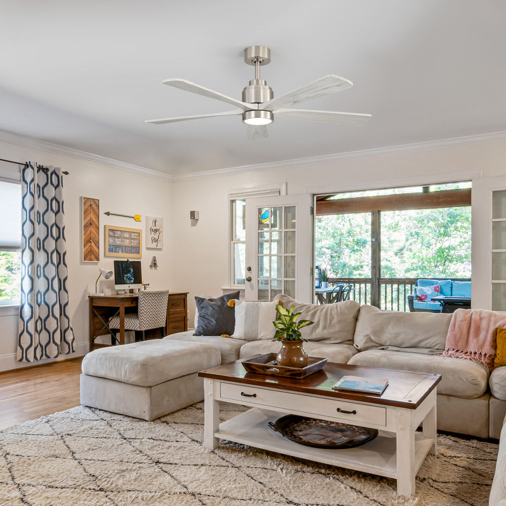 Ultra Quiet Reversible Ceiling Fan With Light Dimmable LED For Large Room - Brushed Nickel