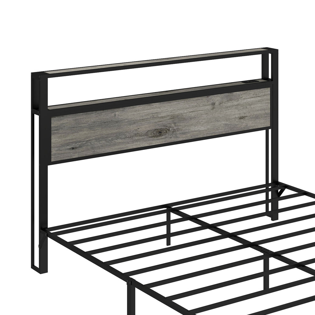 Bed Frame With Headboard, LED Lights & Charging Station