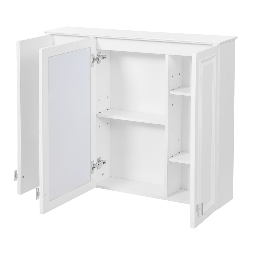 Wall Mounted Mirror Cabinet With 5 Adjustable Shelves, Rectangular Storage For Bathroom - White