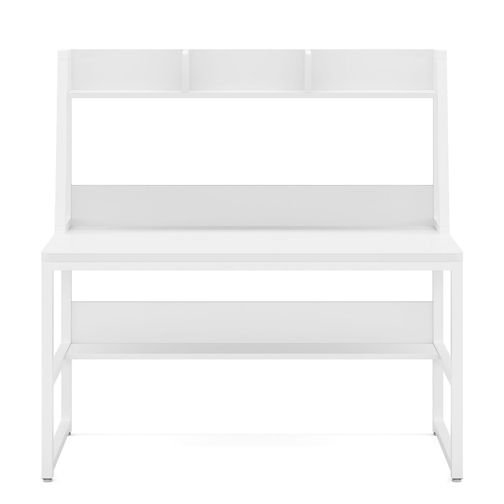Computer Desk With Hutch And Bookshelf, Compact Home Office Workstation - White