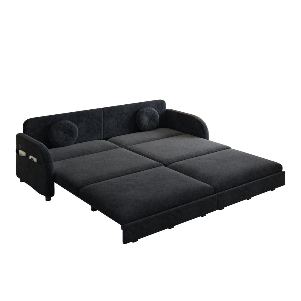 Upholstered Pull Out Couch With Side Pocket & USB Port