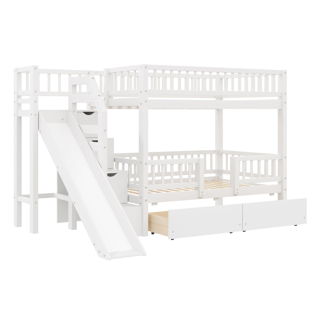 Bunk Bed With Storage Staircase, Slide And 2 Drawers