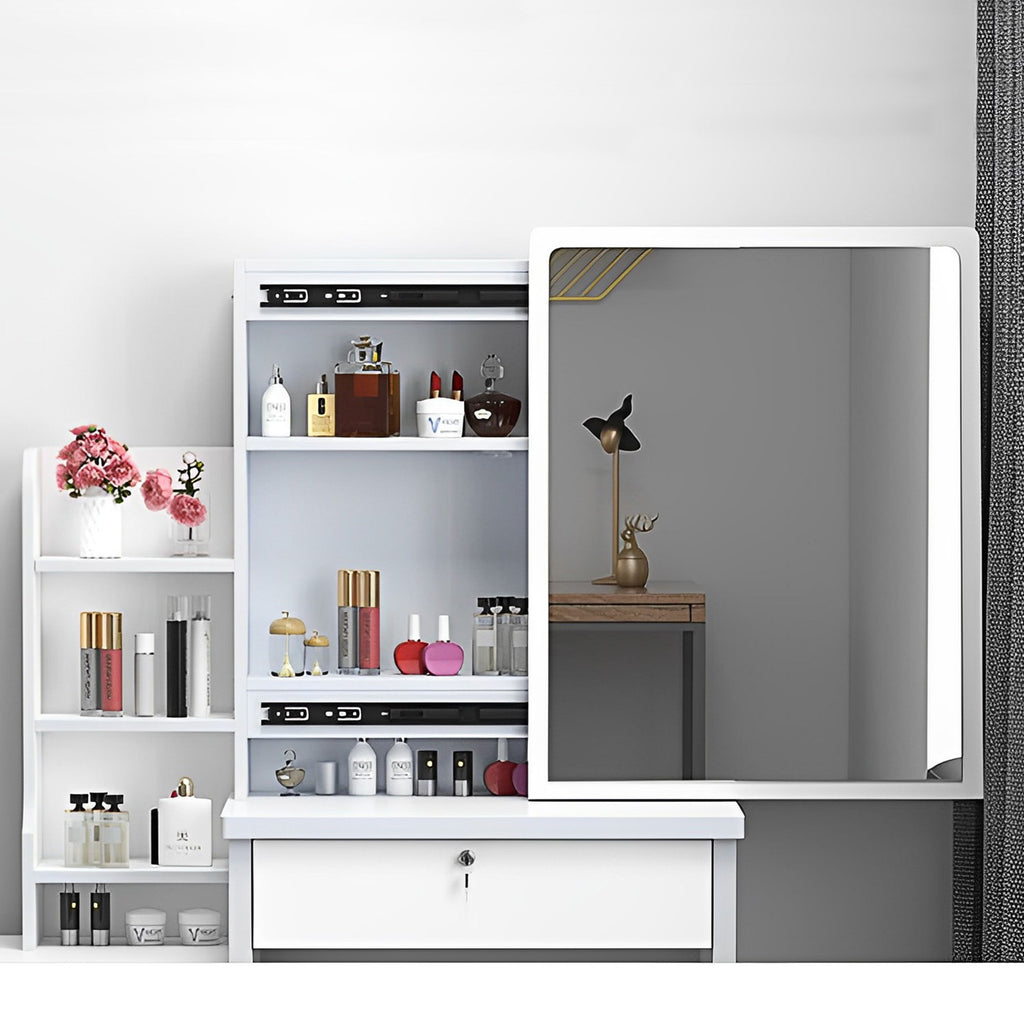 Vanity Desk With Mirror And Lights For Makeup And Chair Set With 3 Adjustable LED Lighting, 4 Drawers - White