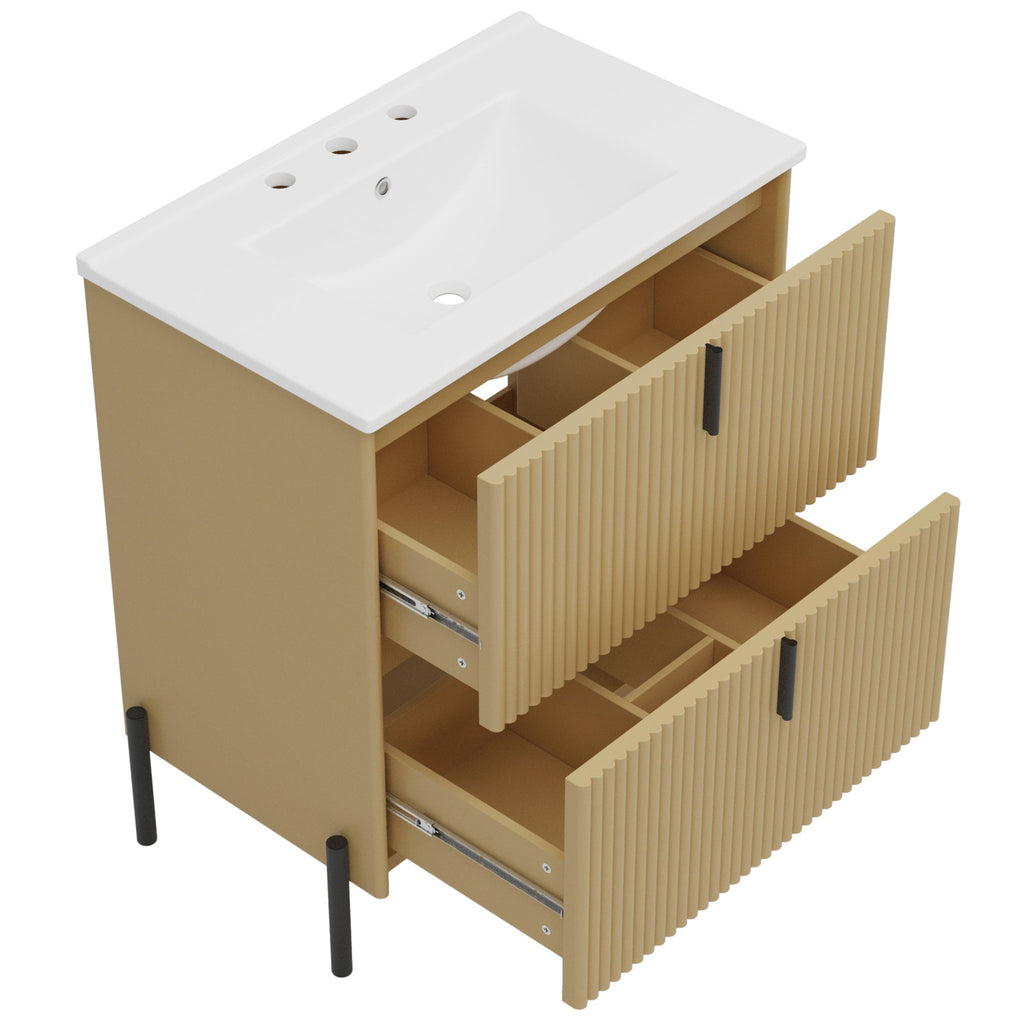 Fluted Bathroom Vanity With Ceramic Sink, Freestanding Design