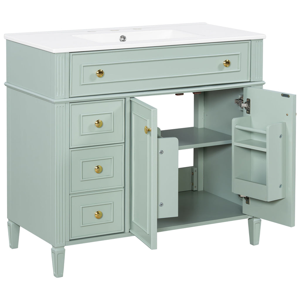 Bathroom Vanity With Sink, 3 Drawers & 2 Soft-Close Doors