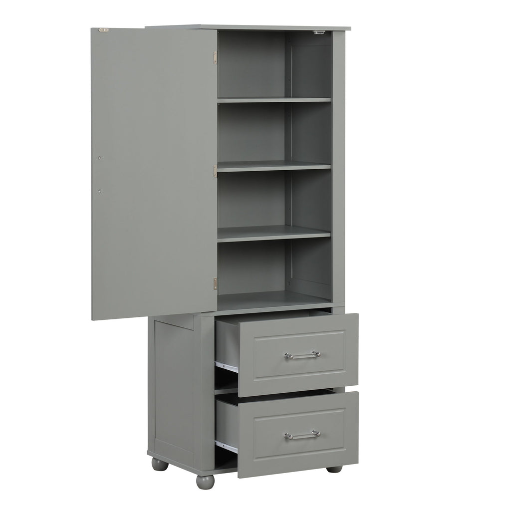 Tall Freestanding Bathroom Storage Cabinet With 2 Drawers And Adjustable Shelf
