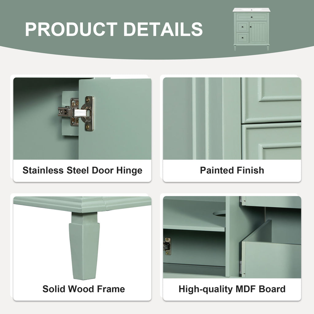 Modern Bathroom Vanity With Sink, Adjustable Shelf, Flip Drawer & 2 Drawers