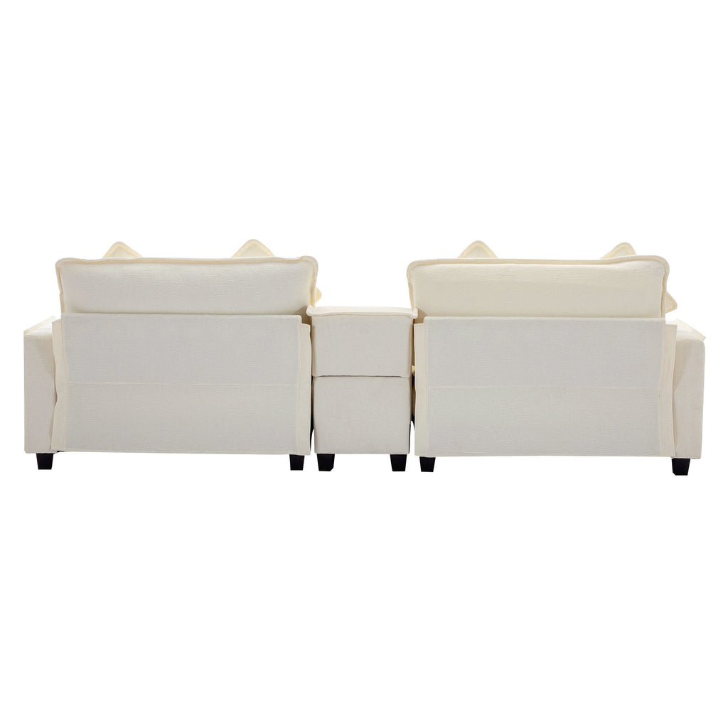 Sectional Sofa Upholstered Sofa With Two Removable Ottoman, Two USB Ports, Two Cup Holders And Large Storage Box For Living Room