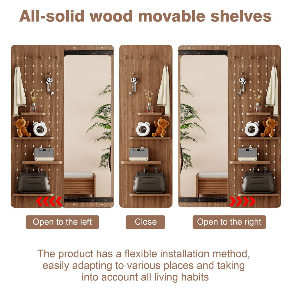 Wall Mounted Full Length Mirror With Shelf And Hook