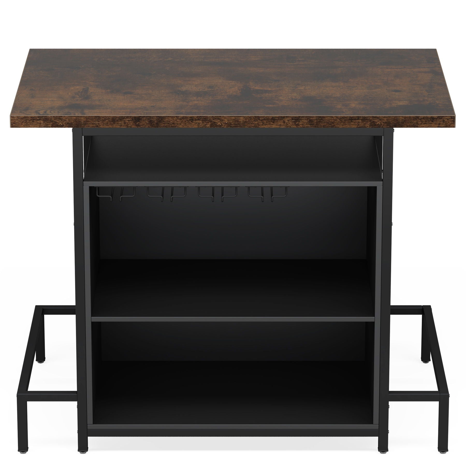 Home Bar Cabinet With 3 Tier Storage & 4 Wine Glass Racks - Brown / Black