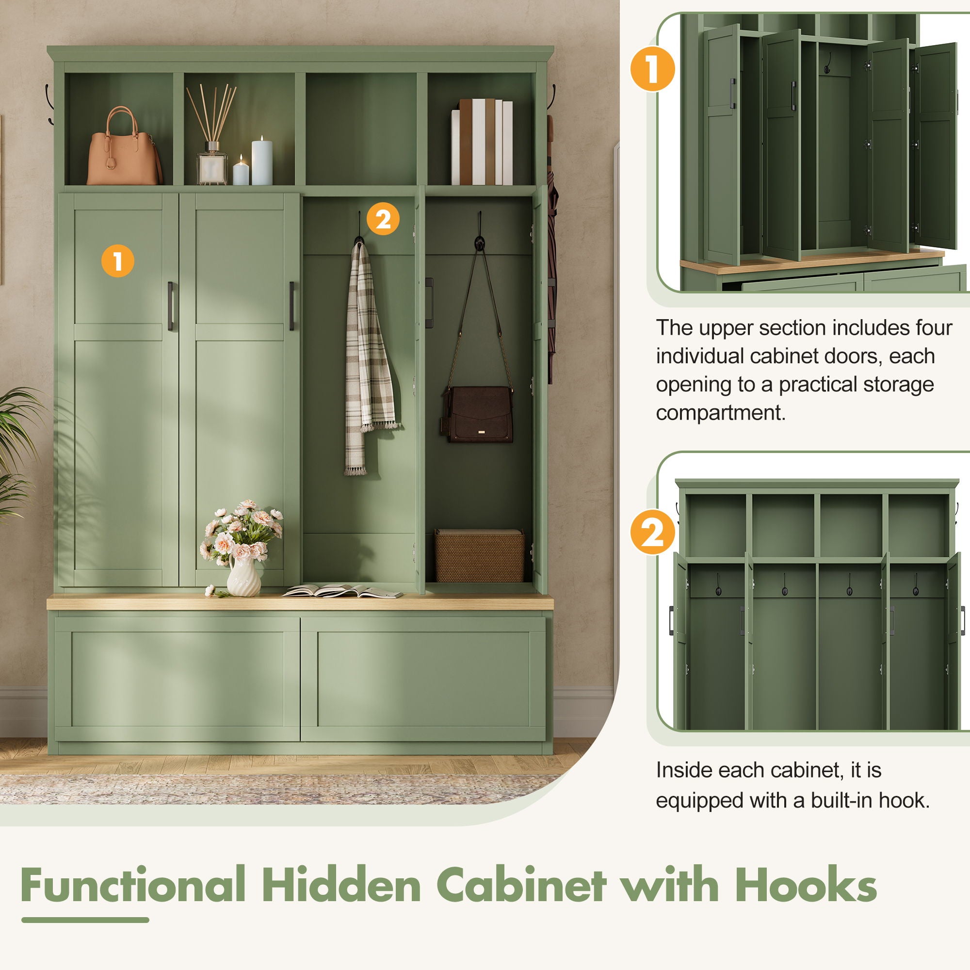Hall Tree With 4 Hidden Cabinets
