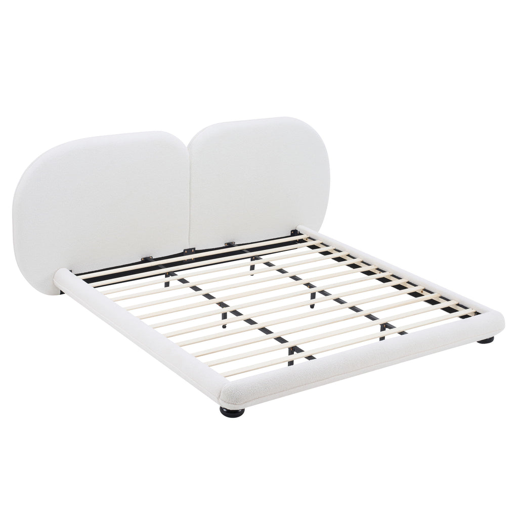 King Size Upholstered Platform Bed With Split Headboard - White