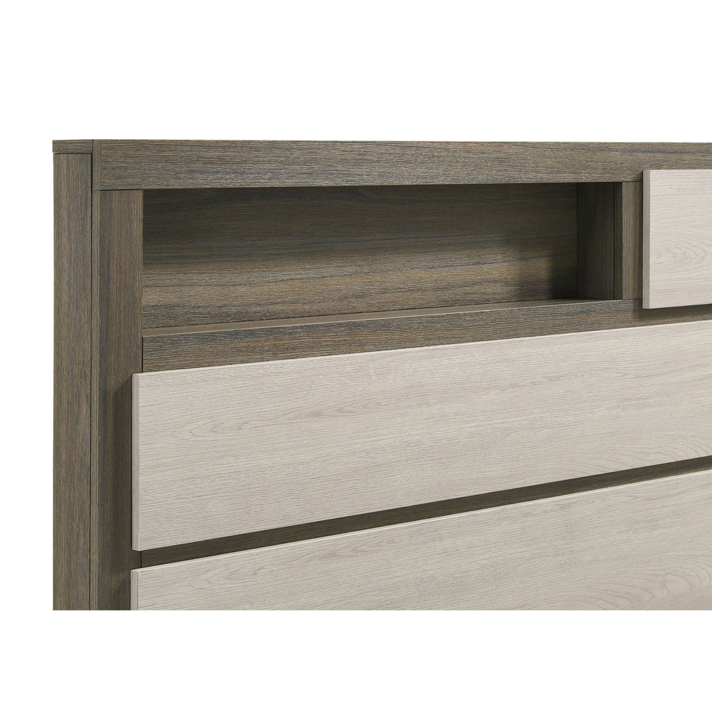 Eastern King Bed Bookcase Headboard With Hidden Storage - Oak