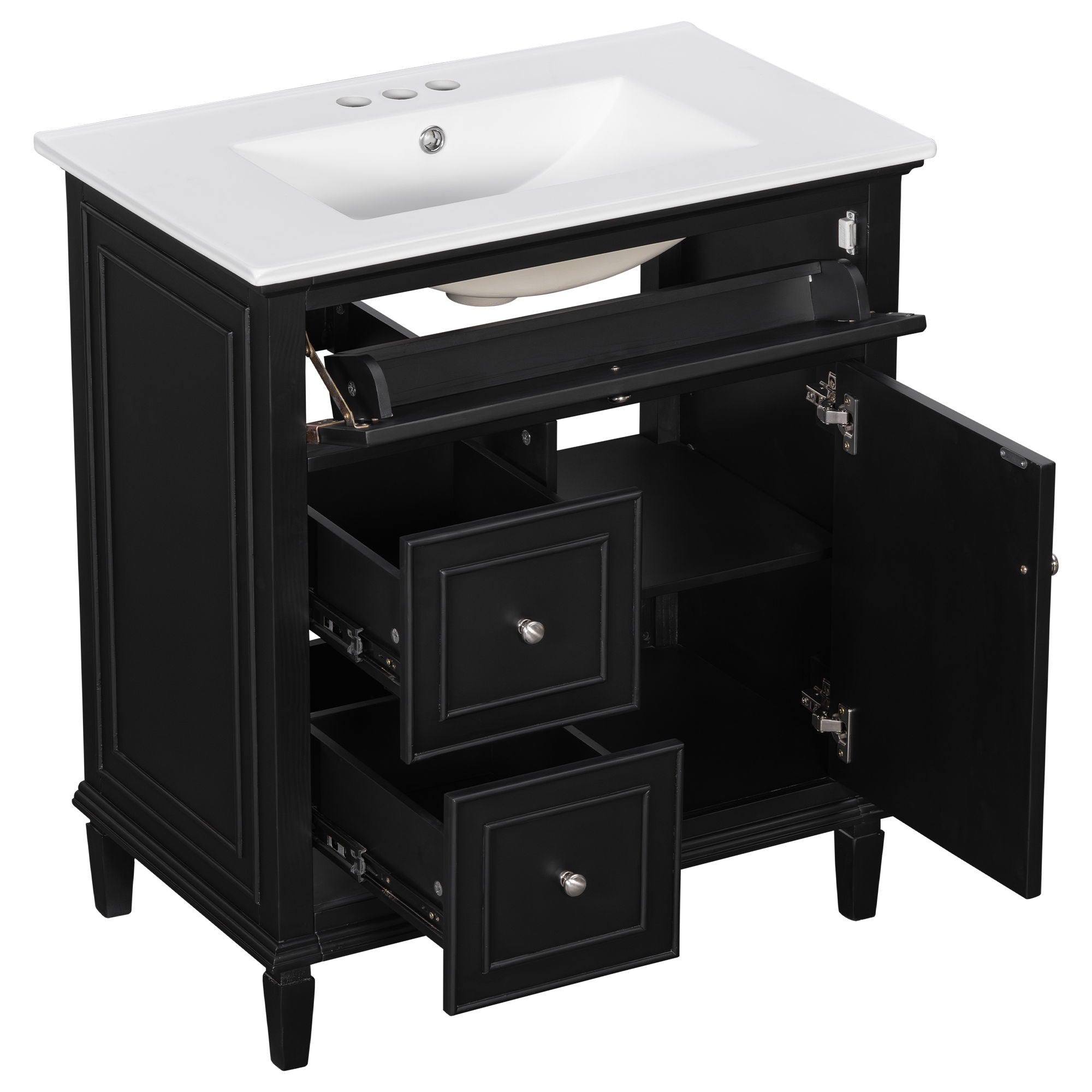Modern Bathroom Vanity With Sink, Adjustable Shelf, Flip Drawer & 2 Drawers