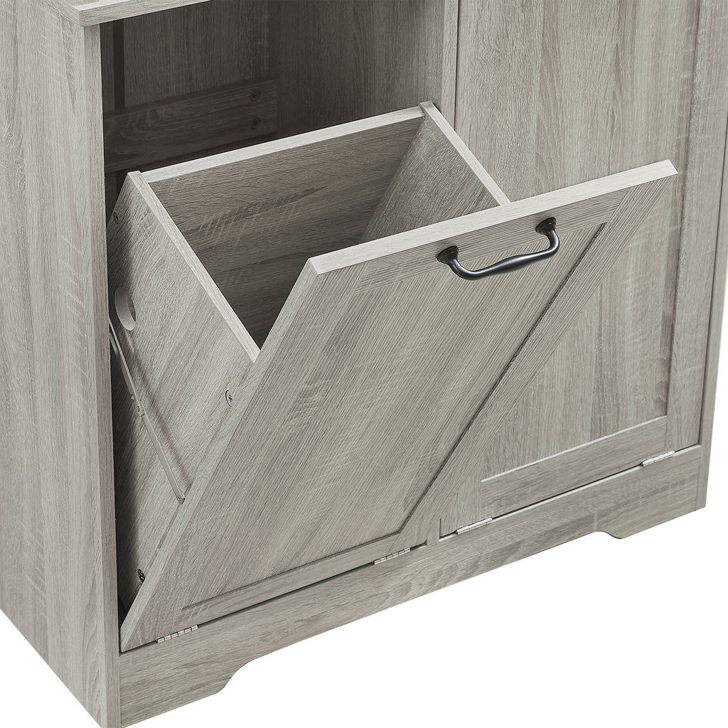 Freestanding Storage Cabinet With Doors, Tilt Out Drawers, Adjustable Shelves, Open Shelf, Bathroom & Laundry Room Organizer - Oak