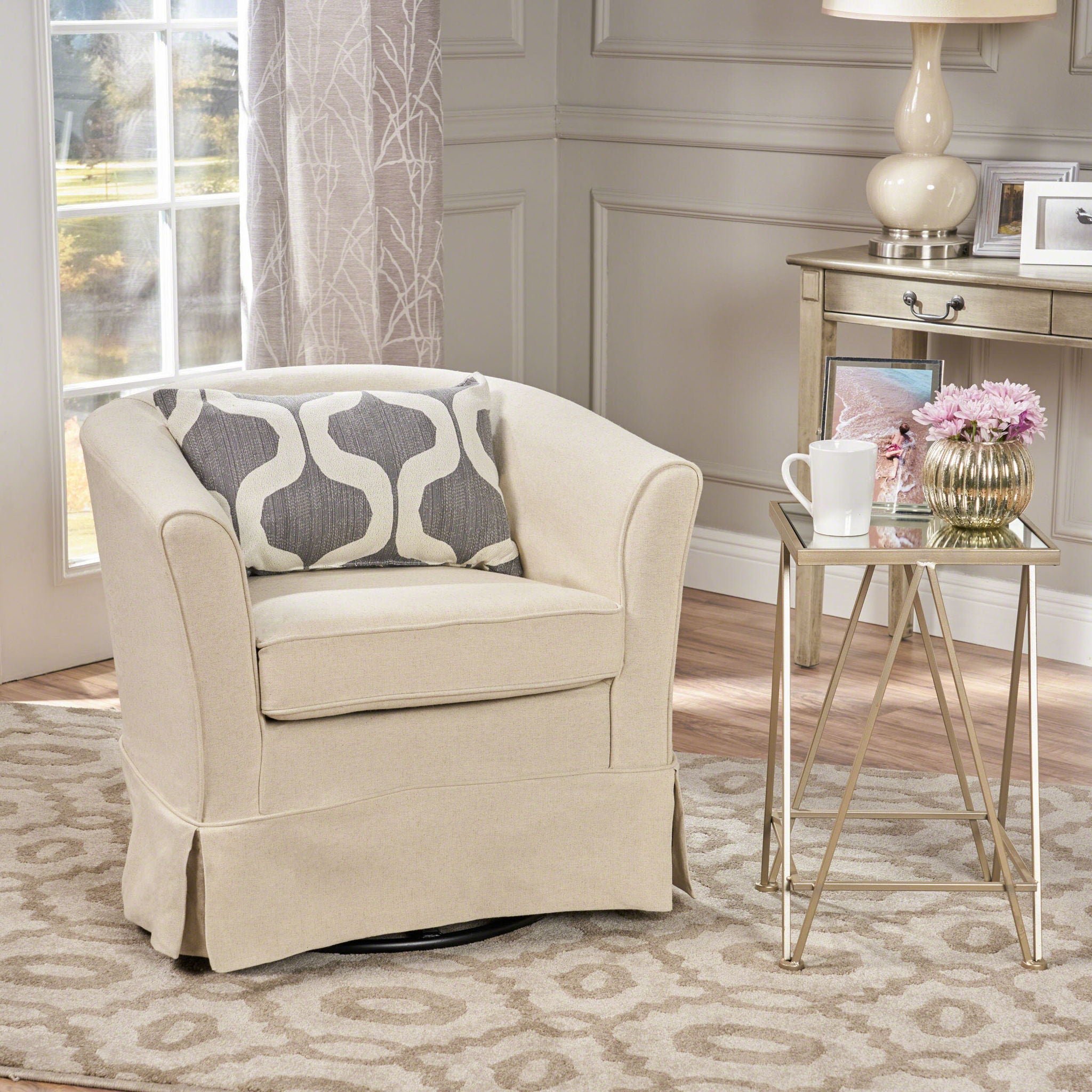 Glitter - Upholstered Swivel Chair With Loose Cover And Curved Back