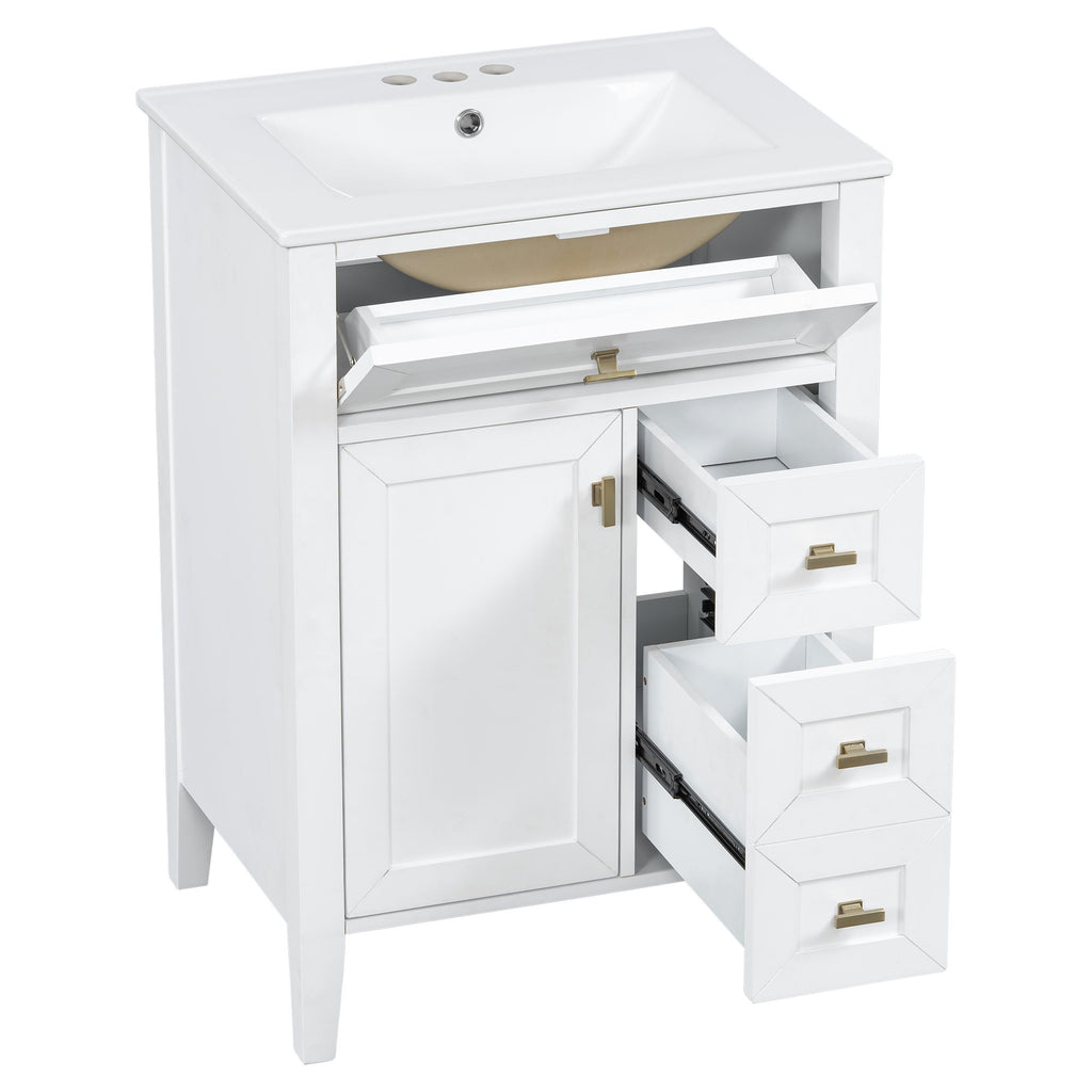 Bathroom Vanity With Sink, 3 Drawers & Cabinet With 2 Tier Door Storage Rack, Soft Close Doors & Drawers