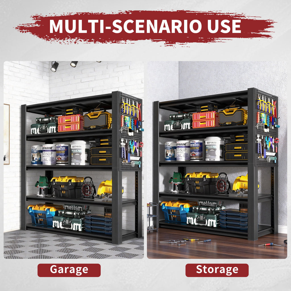 Industrial 5-Tier Adjustable Shelving Unit With Pegboard Heavy-Duty Storage